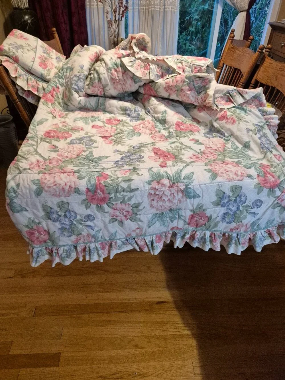 Rare Vintage 90s Croscill 5 Piece Floral Ruffled Queen Bedspread BeddingEnsemble